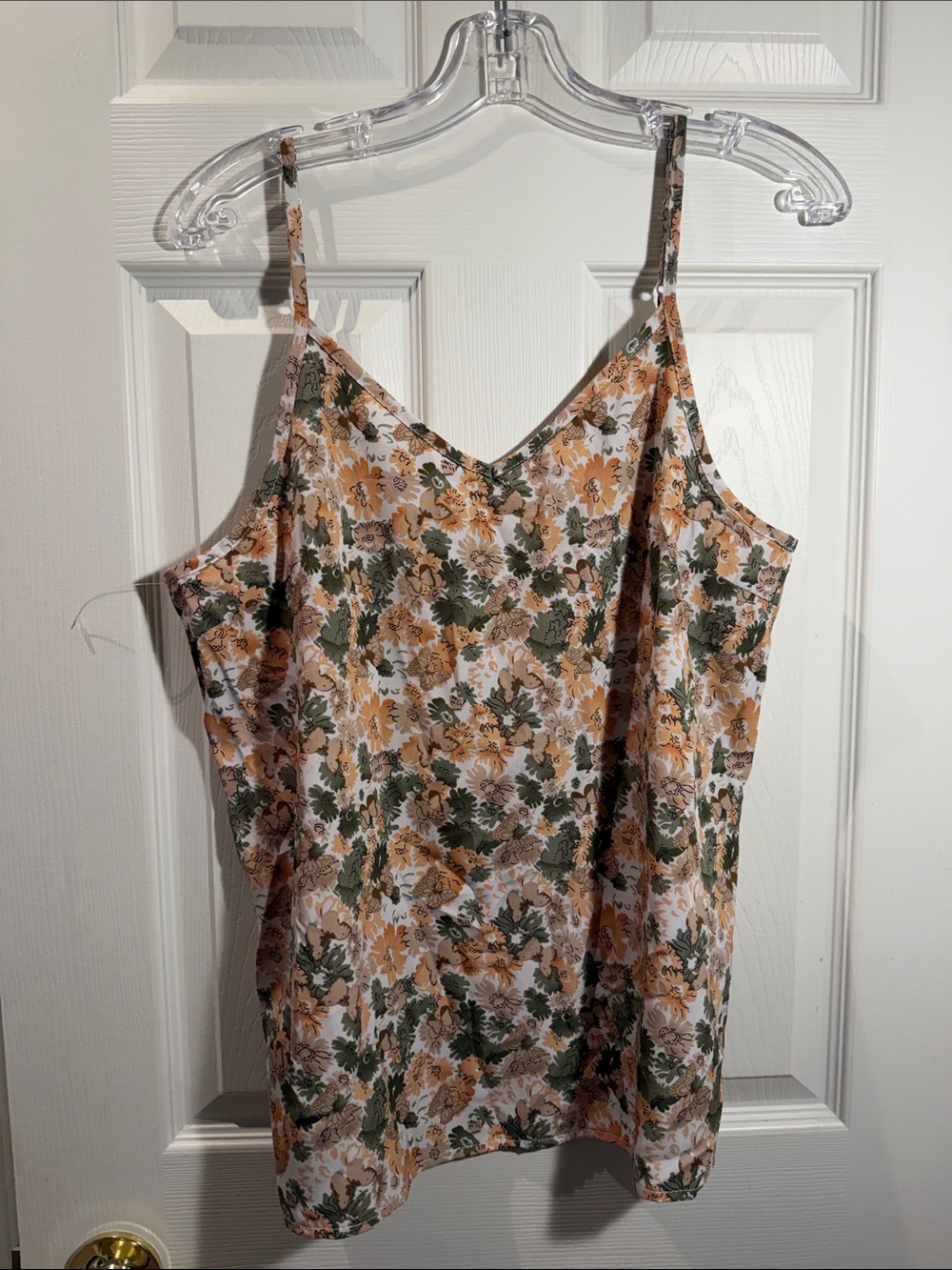 73 - Floral Spaghetti Strap Cami in Green & Tan